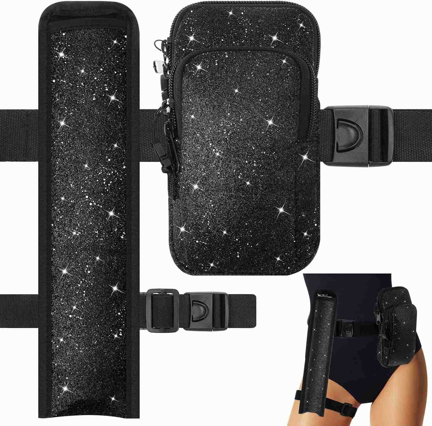 Bag with Cell Phone Pocket Fan Case Bag with Arm Leg Band Buckled Zippers and Hidden Zipper Pocket for Music Raves and Circuit PartyLaser Silver Z2509