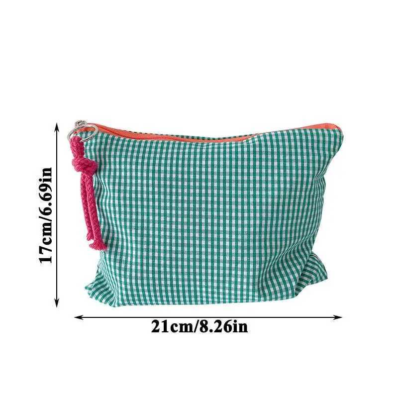 Girls Plaid Makeup Bag Cute Toiletry Beauty Case Large Capacity Storage Bag Zipper Make Up Organizer Clutch Lipstick Phone PurseXJ250910
