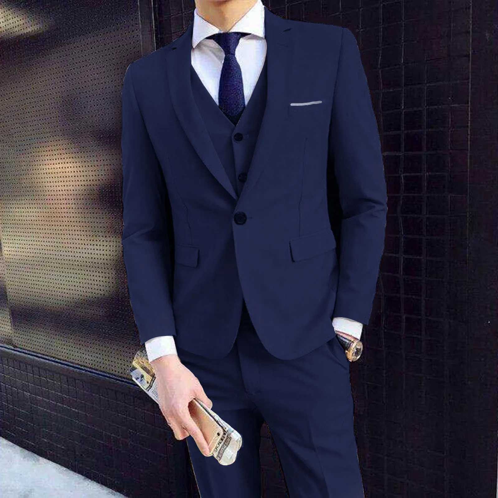 Men Threepiece Suit Mens Formal Business Style Slim Fit Wedding Suit Set with Silky Smooth Antiwrinkle Fabric Turndown W250910