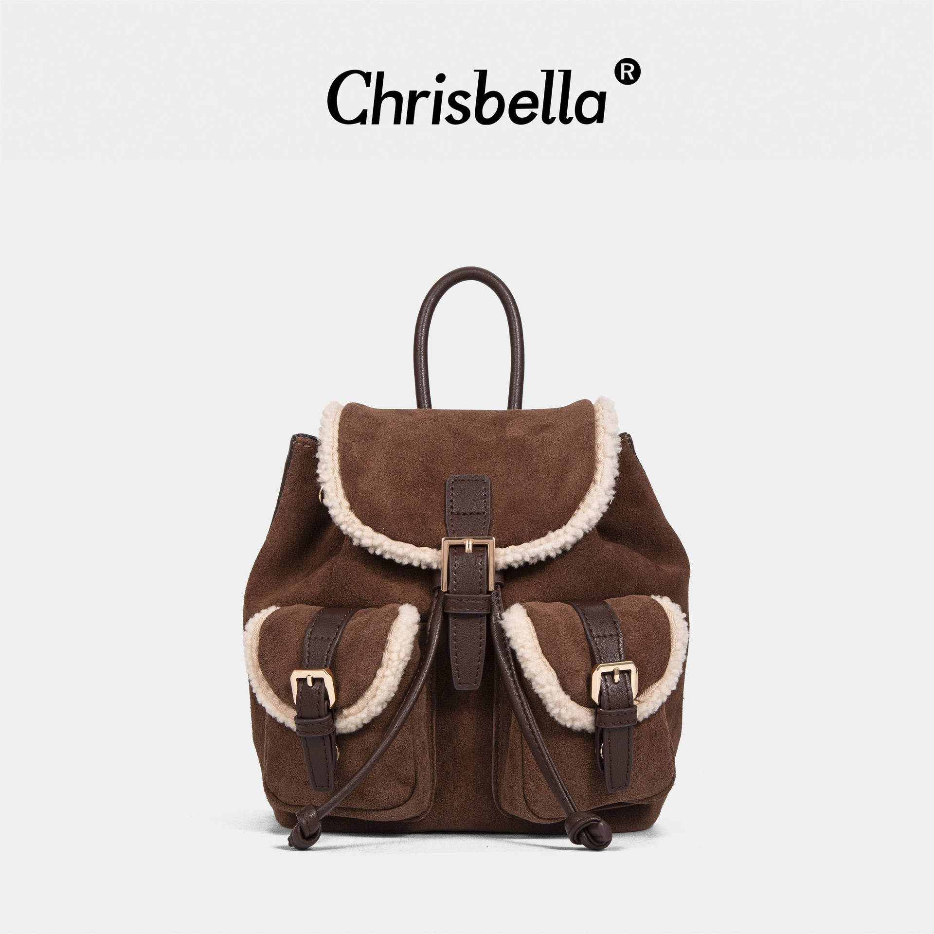 Lamb fleece nubuck cowhide cowhide backpack women's large capacity casual travel backpack vintage style shoulder tote bag