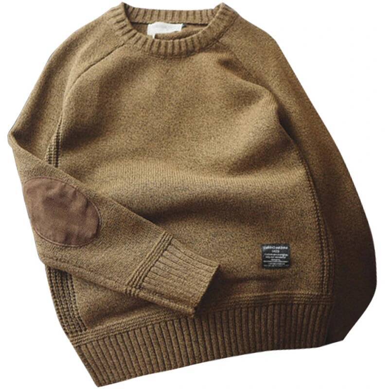 New Men Pullover Fashion Patch Designs Oversized Knitted Sweater Haruku Streetwear Thick O Neck Causal Pullovers Wool dongdumaoyi