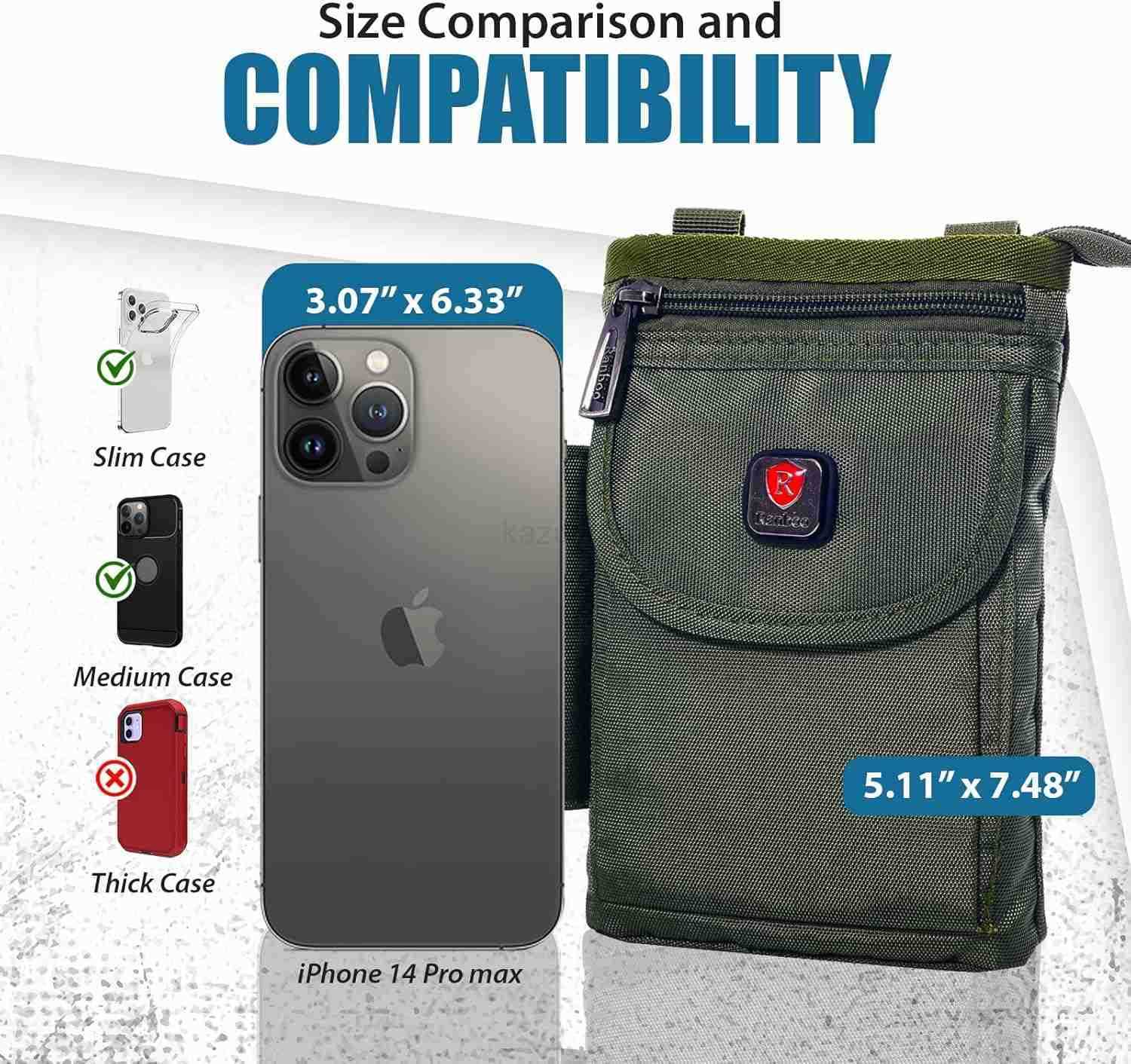 Nylon Phone Belt Pouch Fit for iPhone 16 Pro Max 15 Pro Max 14 13 12 Pro Max S25 Plus S24 Ultra S23 Ultra Holster Case with Belt Clip Crossbody Cell P