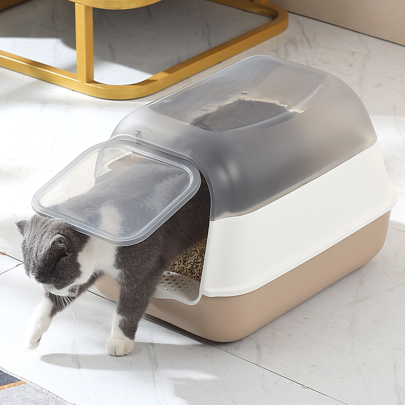 Full Enclosed Cat Litter Box with Transparent Lid, Anti-Splash & Odor-Control Hooded Cat Toilet, Easy-Clean Indoor Cat Litter Tray for Modern Home Dec