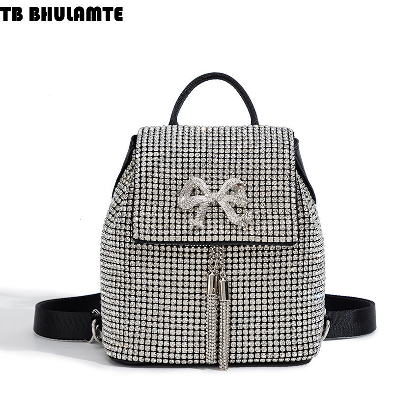 Free Shipping Luxury Bag Designer Bag 2025 New Rhinestone Bag For Women Fashion Simple Inlaid Diamond Backpack Bowknot Tassel Shiny Diamond Evening Ba