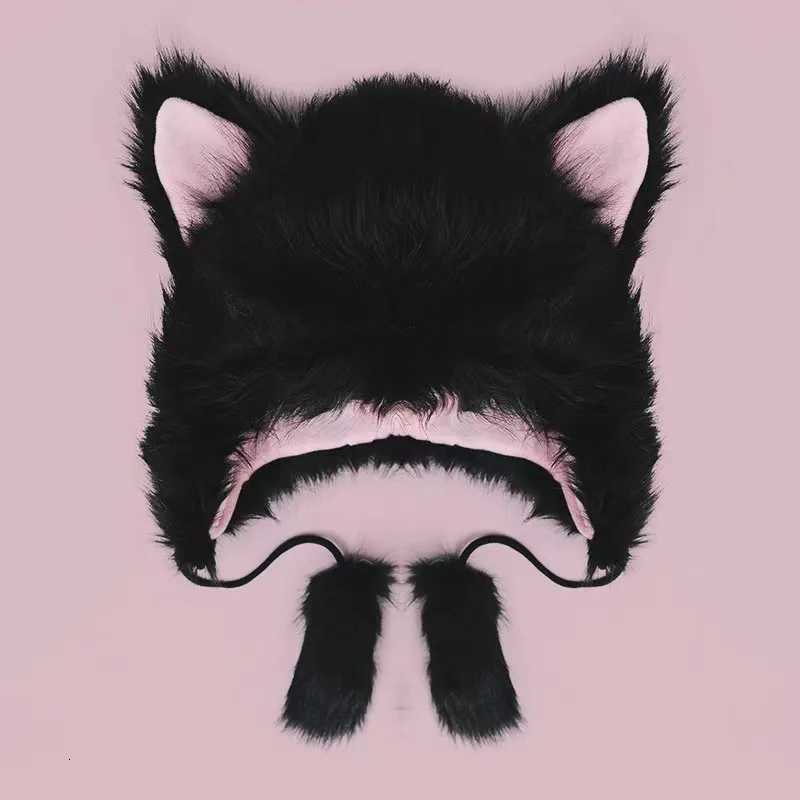 Kaii Fluffy Cat Ear Beanies C Funny Anime Hat Plush Faux Fur Cute Animals Performance Cosplay Props Costume Party HatsXJ250910