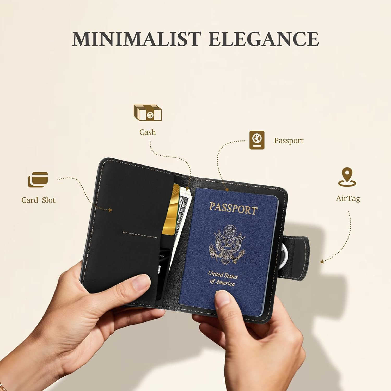 Passport Holder for Travel Genuine Leather Passport Holder with AirTag Hidden Pocket Rfid Blocking Passport Cover Travel Wallet for Women Men Airport 