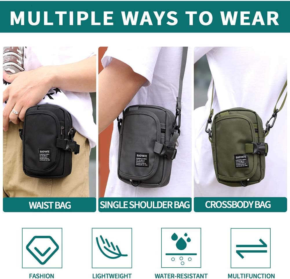 Multifunction Cell Phone Holster One Shoulder Pouch with Carabiner Outdoor Tactical Waist Belt Bag Security Purse Crossbody Gadget Pocket for Smartpho
