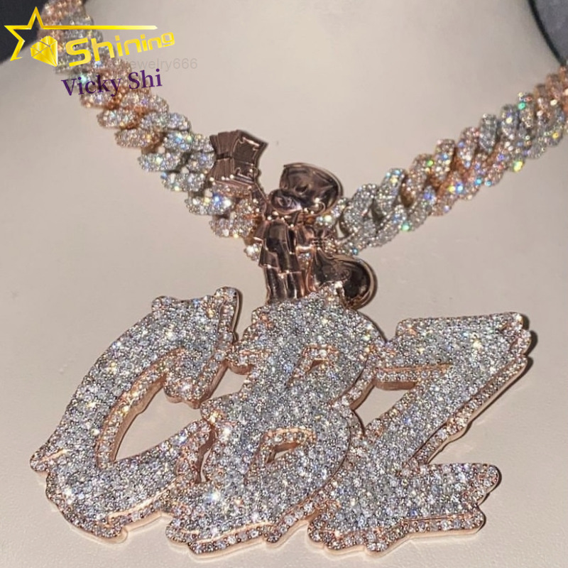 Rapper Jewelry Customized Iced Out Name Pendant Moissanite Hip Hop Jewelry Men Women 925 Silver VVS Moissanite Pendant