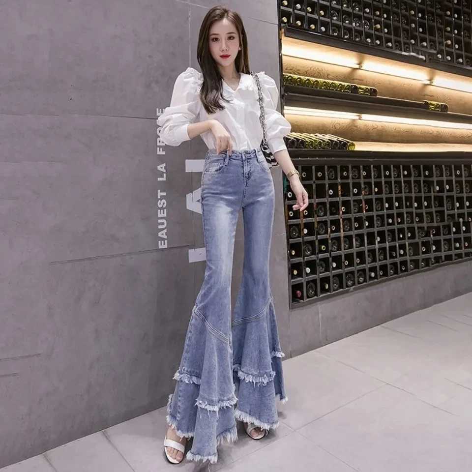 Spring Womens Jeans Skinny Burr Denim Flared Pants High Waist Femme Bell Bottom Boyfriend Plus Size Jeans Pantolon 2025 New Z250910