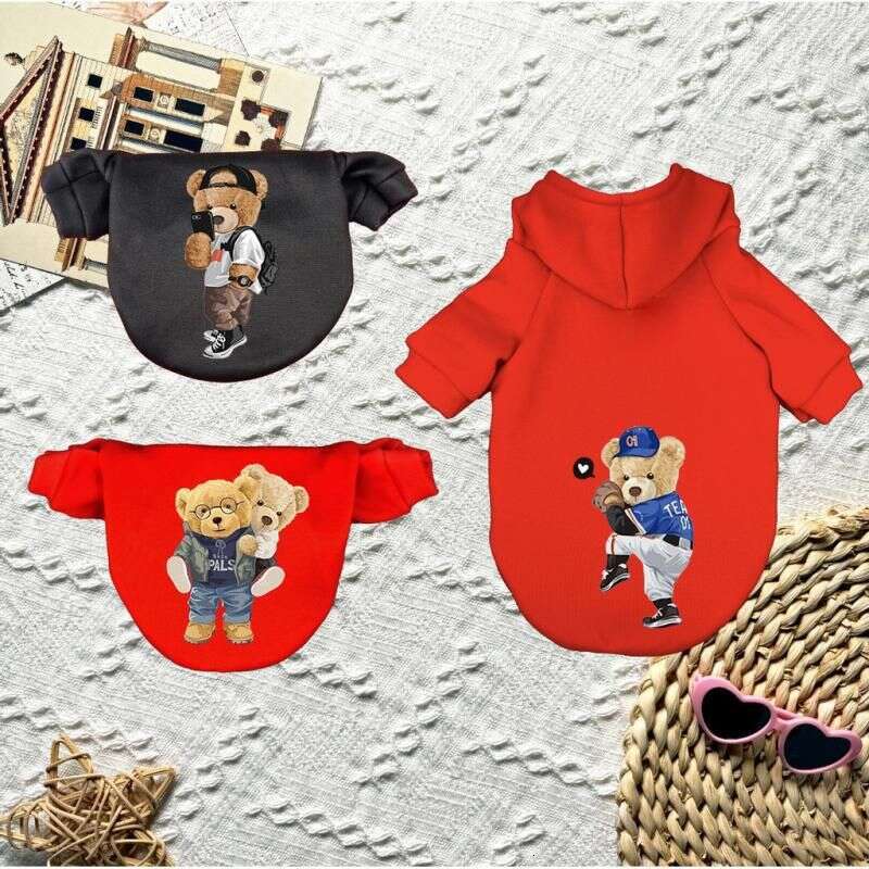 designer brand Pet Trend Cartoon Bear Print Autumn And Winter New Milk Silk Cat dog Warm Hoodie