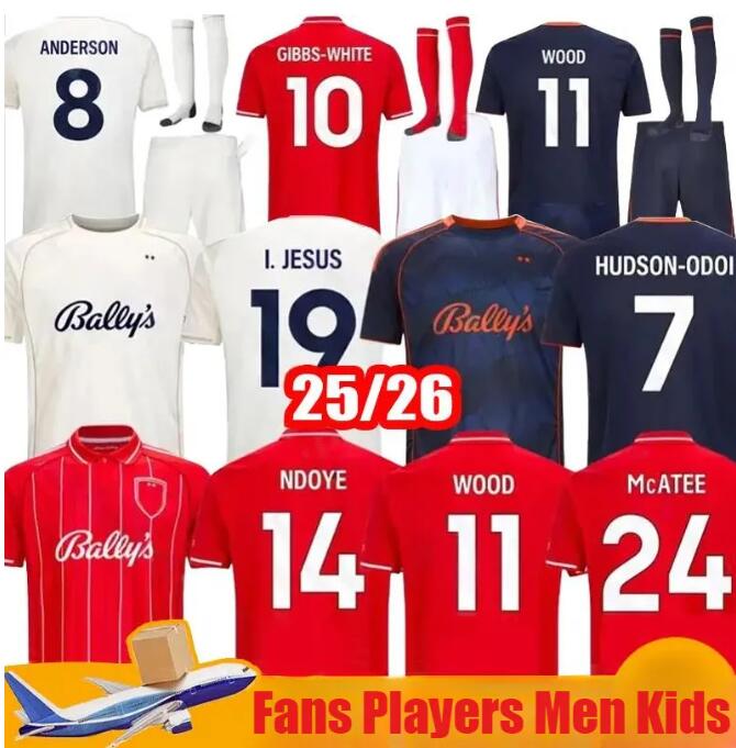 2025 2026 Nottinghams Forests Soccer Jerseys AWONIYI 25 26 WOOD GIBBS-WHITE Hudson-Odoi Johnson Elanga home football shirt men kids kit Camiset