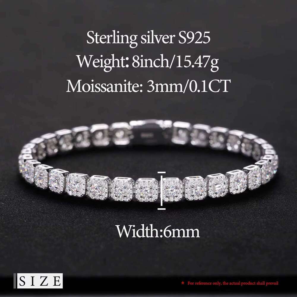 Exquisite VVS Moissanite High Quality White Gold Color Waterproof Sterling Sier Tennis Bracelet for Men