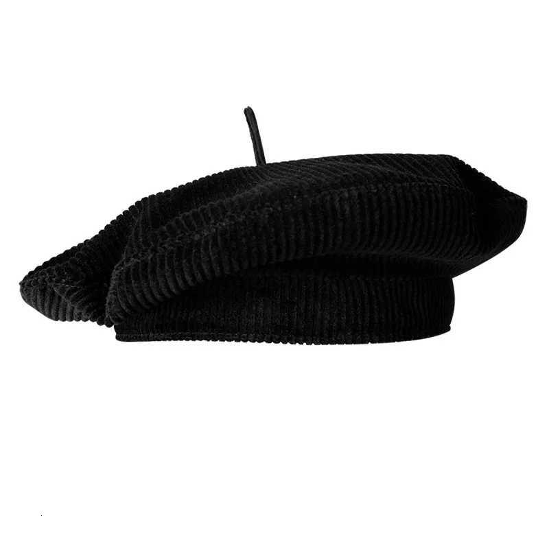Autumn Winter Fashion Corduroy Black Beret Versati Stylish Flying Saucer Hat Egant Painter Fashion wear for Wen G250910