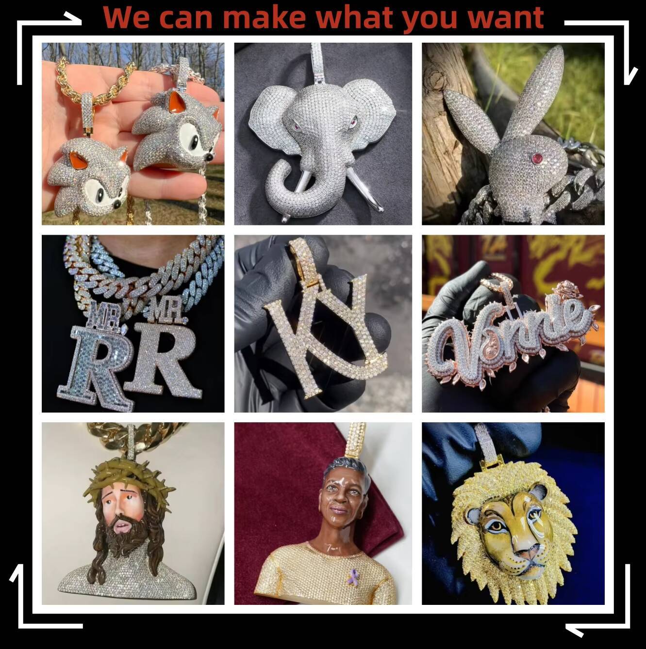 Rapper Jewelry Customized Iced Out Name Pendant Moissanite Hip Hop Jewelry Men Women 925 Silver VVS Moissanite Pendant