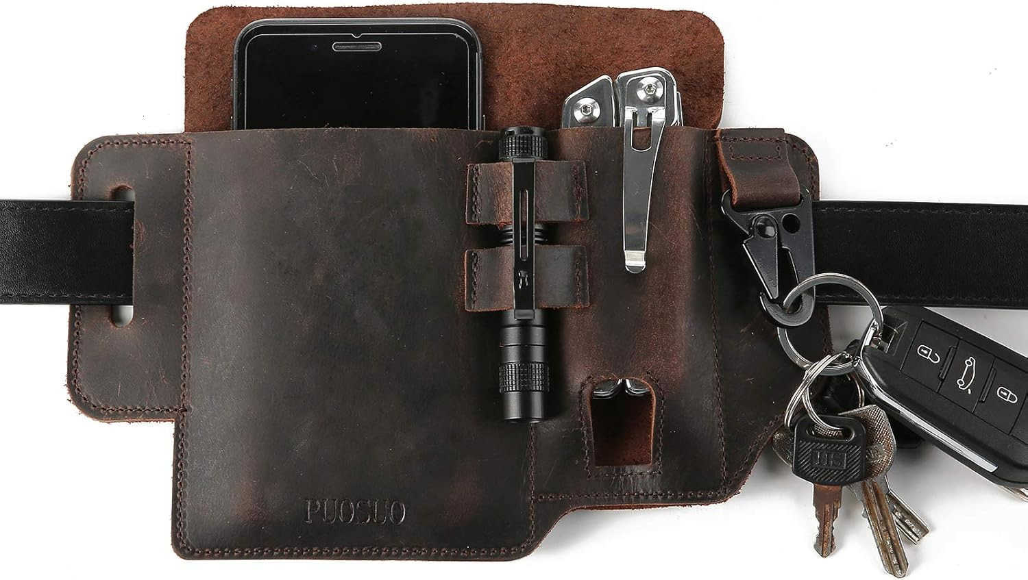 Outdoor Running Leather Cell Phone Holster for BeltMultitool Sheath with Key HolderExercise Waist Bag Compatible With Iphone 11 8 X 7 6 5s in Running 