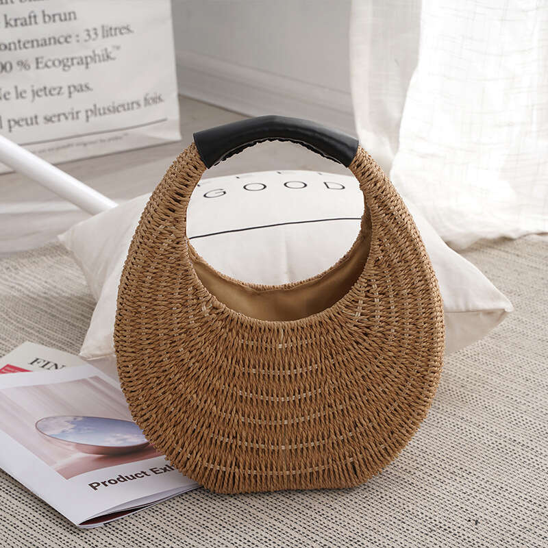 INS Style Straw Woven Handmade Storage Organizer for Jewelry and Cosmetics Crossbody Shoulder Handheld Small Square Bag