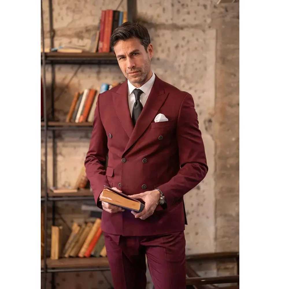 Luxury Men Suits Elegant Wedding Groomsmen Outfits Double Breasted Peak Lapel Slim Fit High Quality 2 Piece Jacket Pants Sets W250910