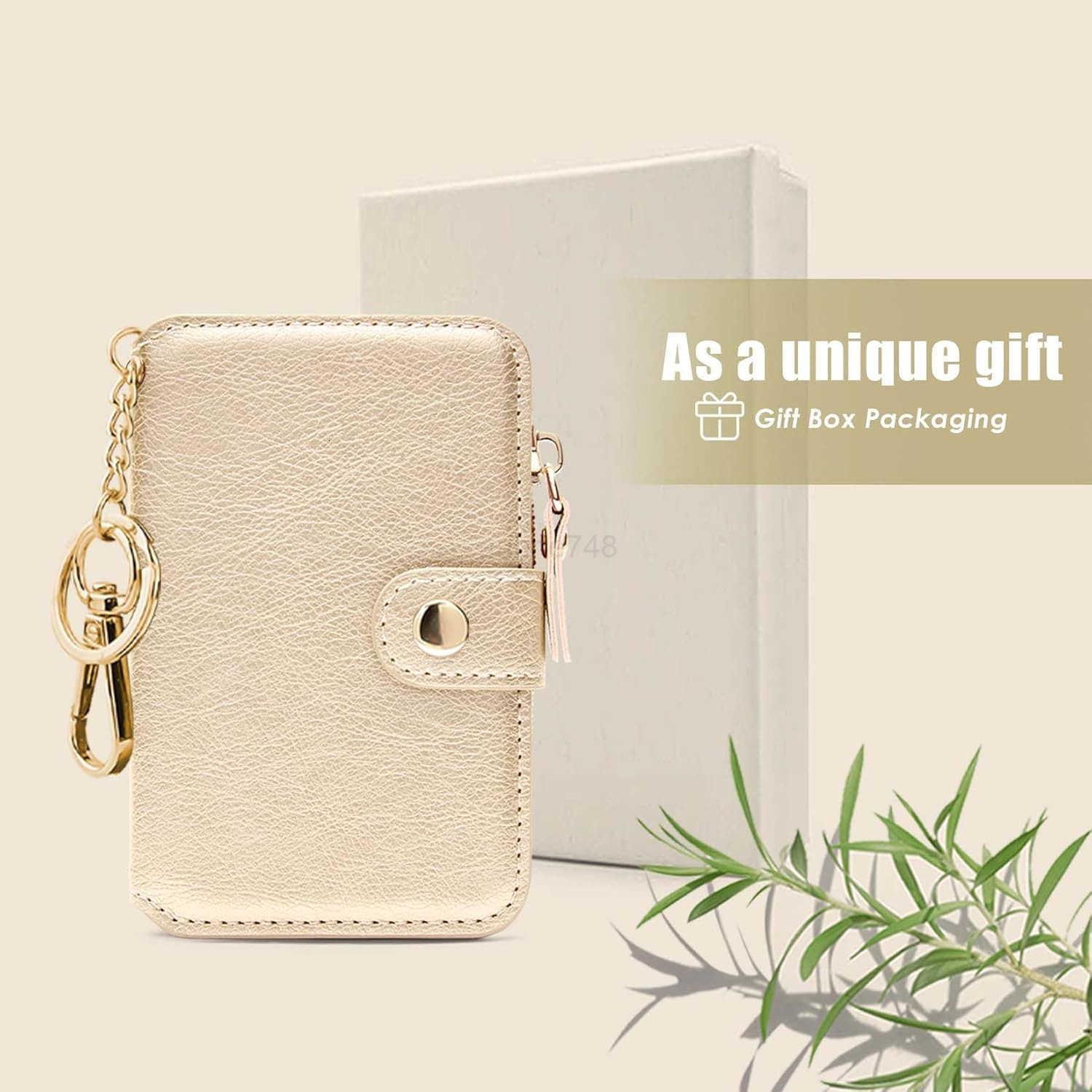 Keychain wallet Rfid Blocking CARD Holder Leather Zipper Card Case for WomenZ250910