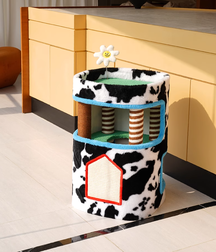 Universal Pet Furniture: Multi-Level Cat Condo Combining a Cozy Sleeping Area and Play Structure