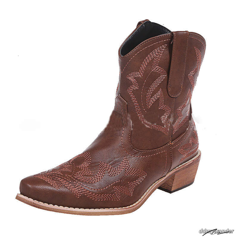 Faux Mujer Embroidery Botas Leather Cowboy Ankle For Women Wedge High Heel Snake Print Western Cowgirl Boots ddmywonder ddmywonder