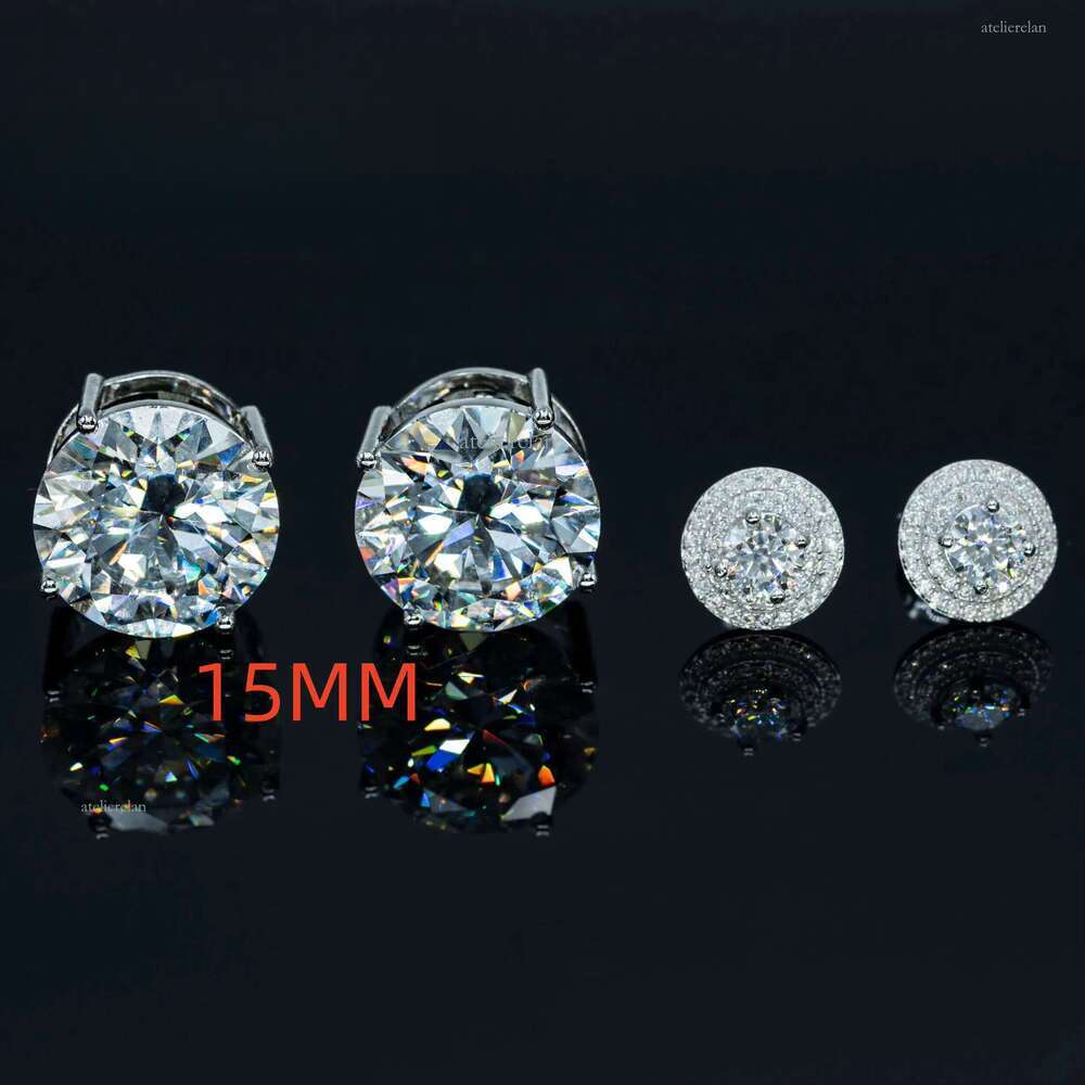 Iced Out Sier Moissanite Earrings 15mm 8mm 6.5mm Available Screw Back Dia Ear Stud with GRA Certificate