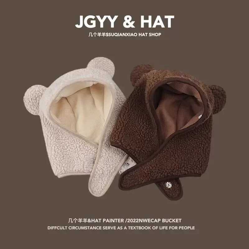 1pc Unisex Bear Ear Warm Earmuffs Beanise Hat AutumnWinter Outdoor Travel Cycling Knitted Thick Fluffy Warm Protector CXJ250910