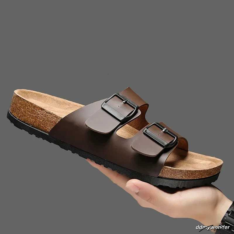 2024 New Leather Cork Herringbone For Men And Couples Summer Moeller Slippers Fion Casual Beach Sandals Y250626