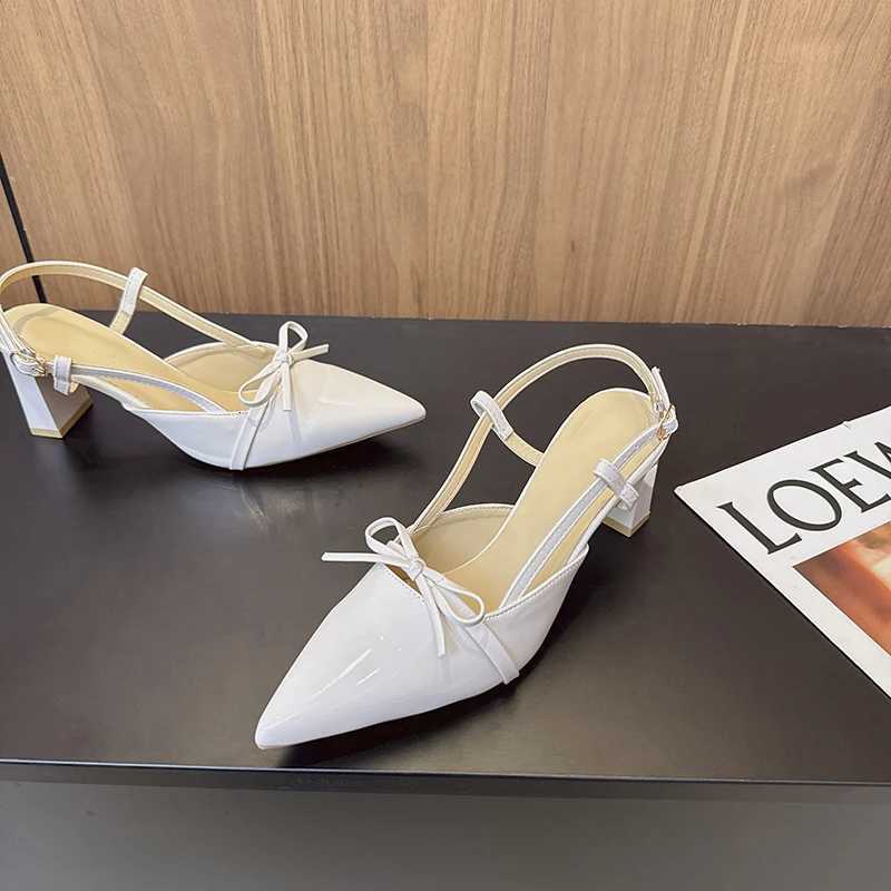 Elegant Butterfly Knot High Heel Sandals Womens French Design Pointed Toe Cover Head Summer New Style Ladies Rubber Sole Shoes W250910