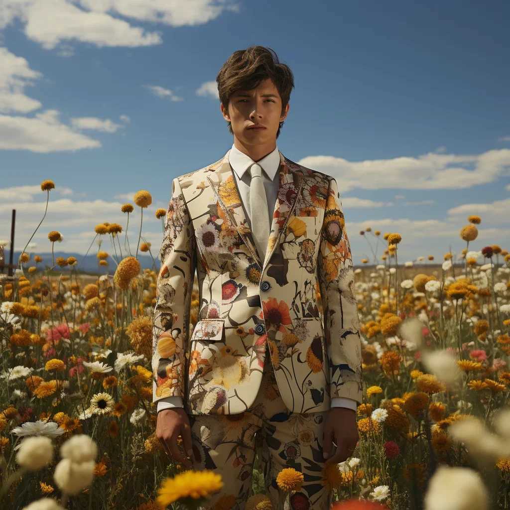 Mens 2 Piece Suit Notched Lapel Fashion Vintage Coat Sunflower Daisy Floral Print Two Buttons Slim Fit Sui No Tie W250910