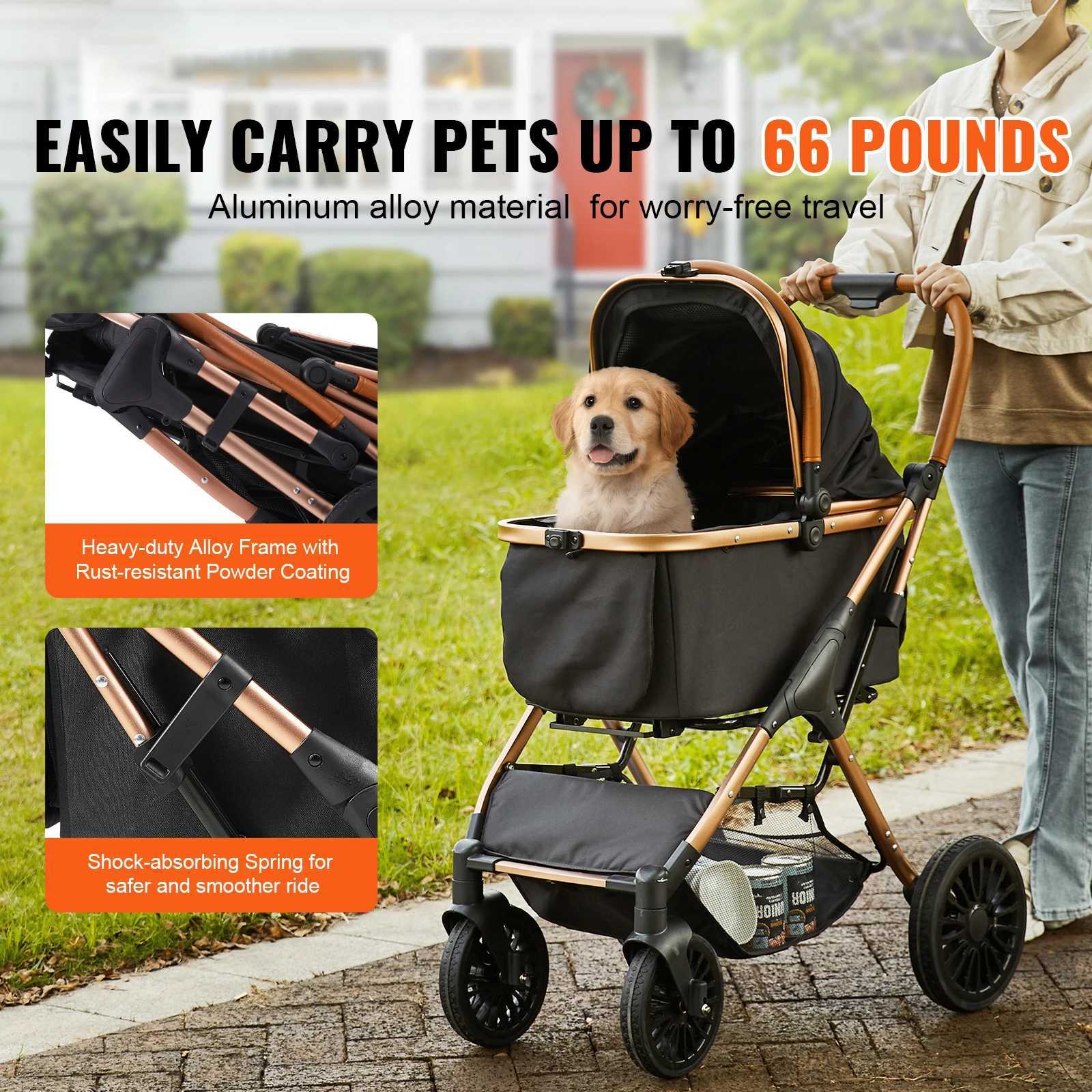 SucceBuy 66 lbs Pet Stroller Foldable Dog Puppy Stroller with Brakes Storage Basket Detachable Carrier for Small to Medium Dogs W250910