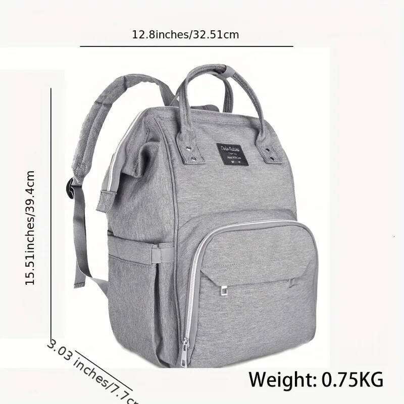 Waterproof Large Mummy Bag Portable Travel Diaper Backpack Gray Polyester Multiple Compartments for Essentials Changing Station