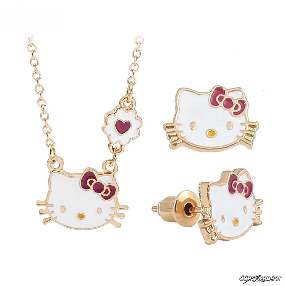 Charming Kitty Jewelry Set - Cute Animal Stud Earrings And Pendant Necklace For Children's Festive Gifts