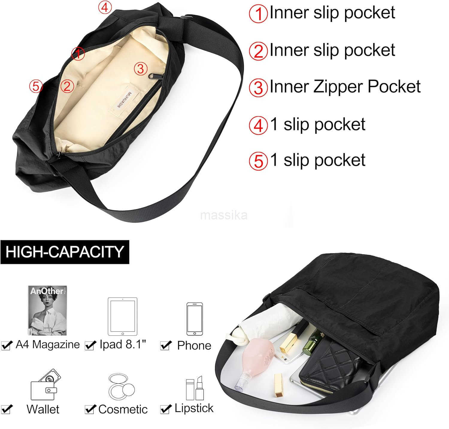 Lightweight Nylon Crossbody Purse Unisex Casual Waterproof Shoulder Sling Bag With Adjustable Wide Strap M250910