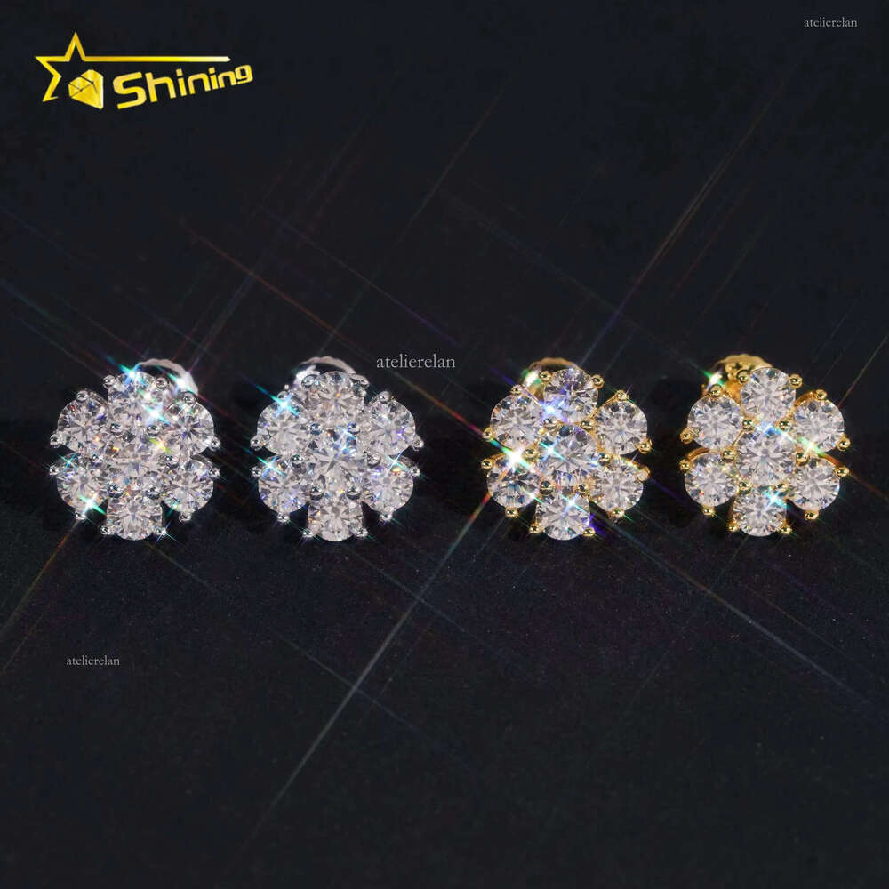High Quality Fine Jewelry Cluster Iced Out Sterling Sier 11MM Flower VVS Moissanite Stud Earrings