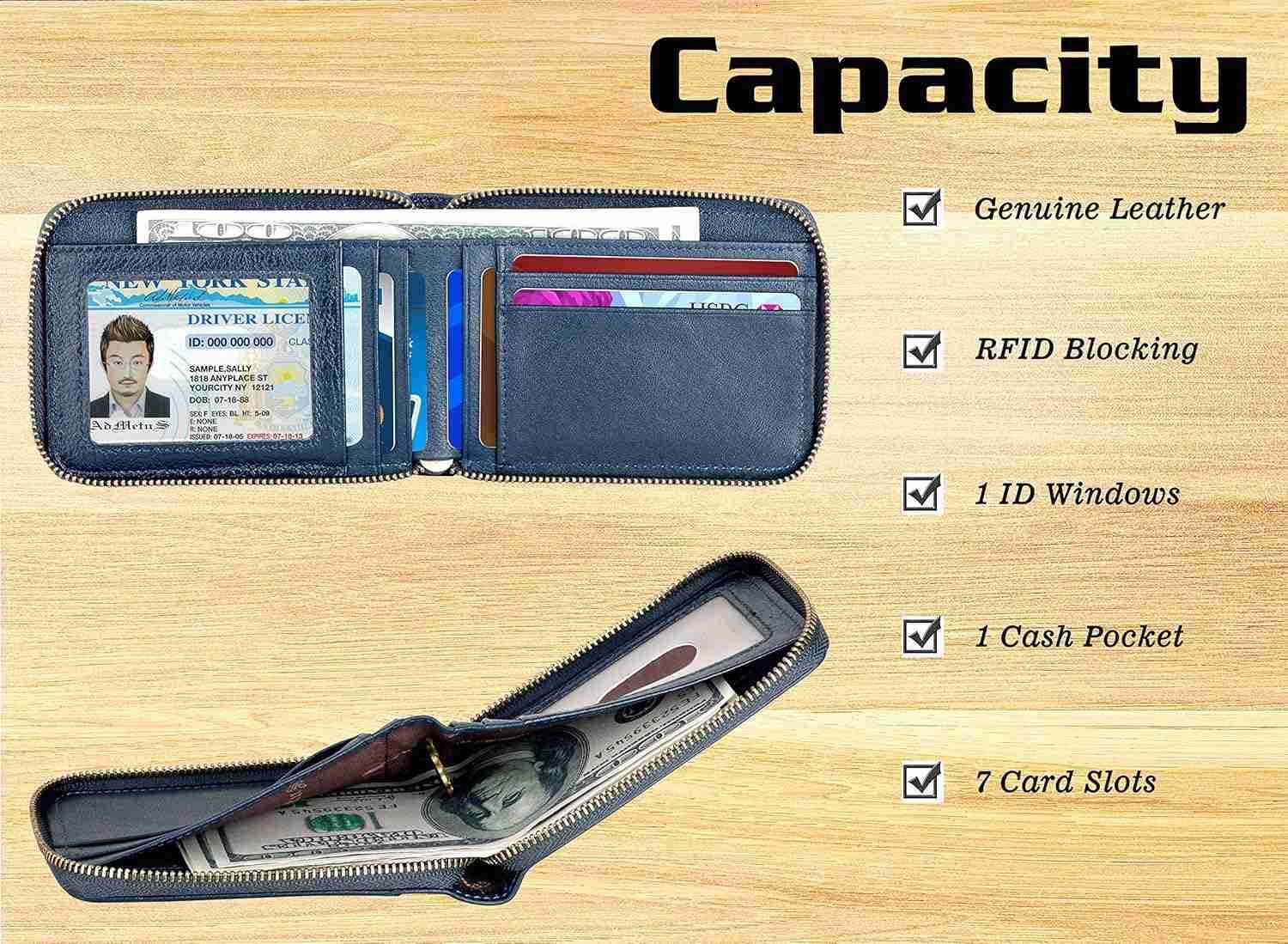 Mens Zipper Wallet Leather Bifold Wallets Slim RFID Blocking Zip Around CARD Holder Compact Small WalletZ250910
