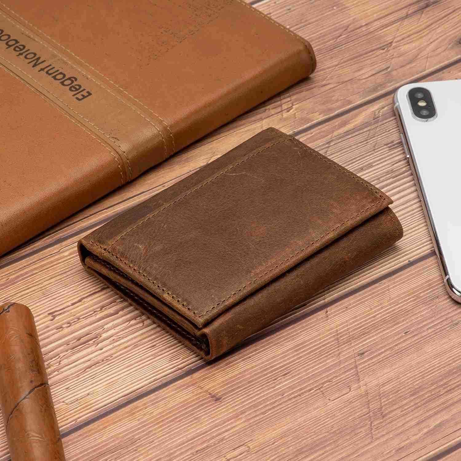 Mens Leather WalletMens Trifold Wallet Rfid Blocking Genuine Leather Wallet For Men brownZ250910