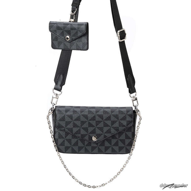 Lacel Urwebin New Bags Niche Design Women's Printed Plaid Chain Square Spring Summer Versatile Two-Piece Set Small Single Shoulder Crossbody Bag 