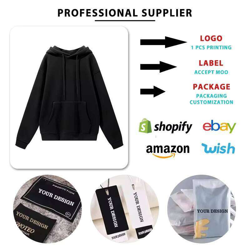Logo Embroidered Men's Wool Pullover Cotton Hoodie Streetwear
