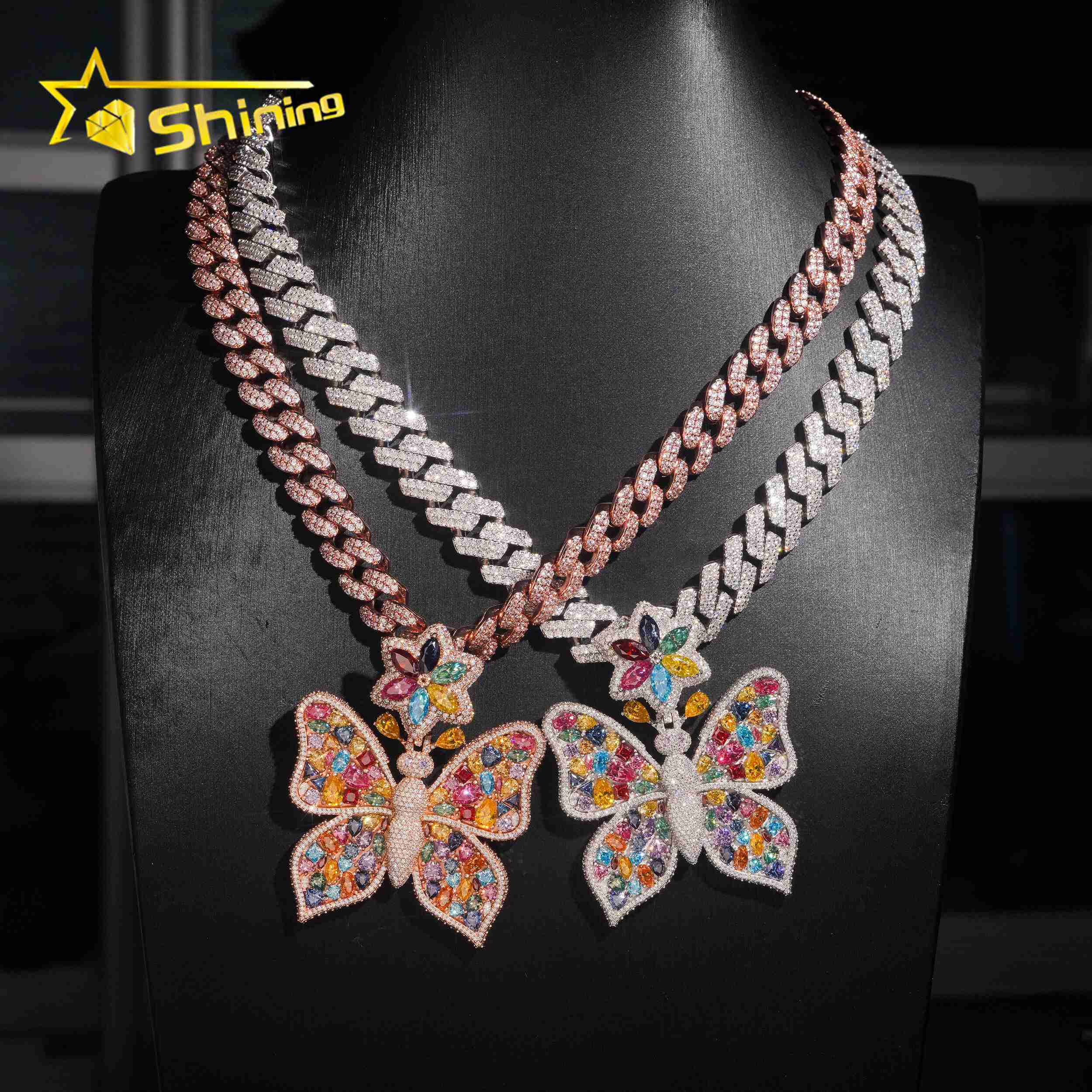New Design Pass Diamond Test Color Moissnaite Charm Pendant Silver 925 Gold Plated Hip Hop Iced Out Moissanite Butterfly Pendant
