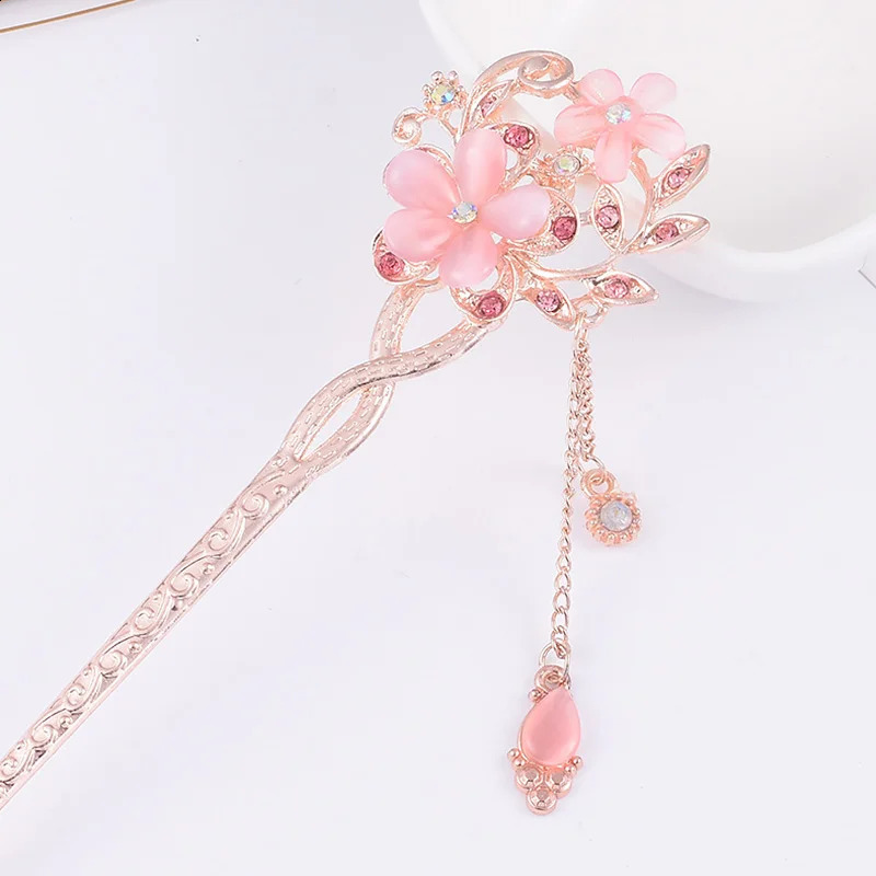 Chinese Style Tassel Hair Clip Stick For Women Metal Flower Rhinestone Chopsticks Hairpin Charm Jewelry Accessories 250909