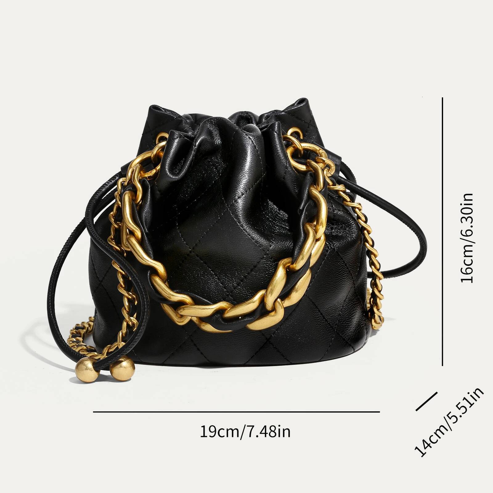 ITAMOOD Genuine Leather Quilted Bucket Fashionable Chain Crossbody Bag Women's Argyle Embroidered Drawstring Wallet for Gift high-quality