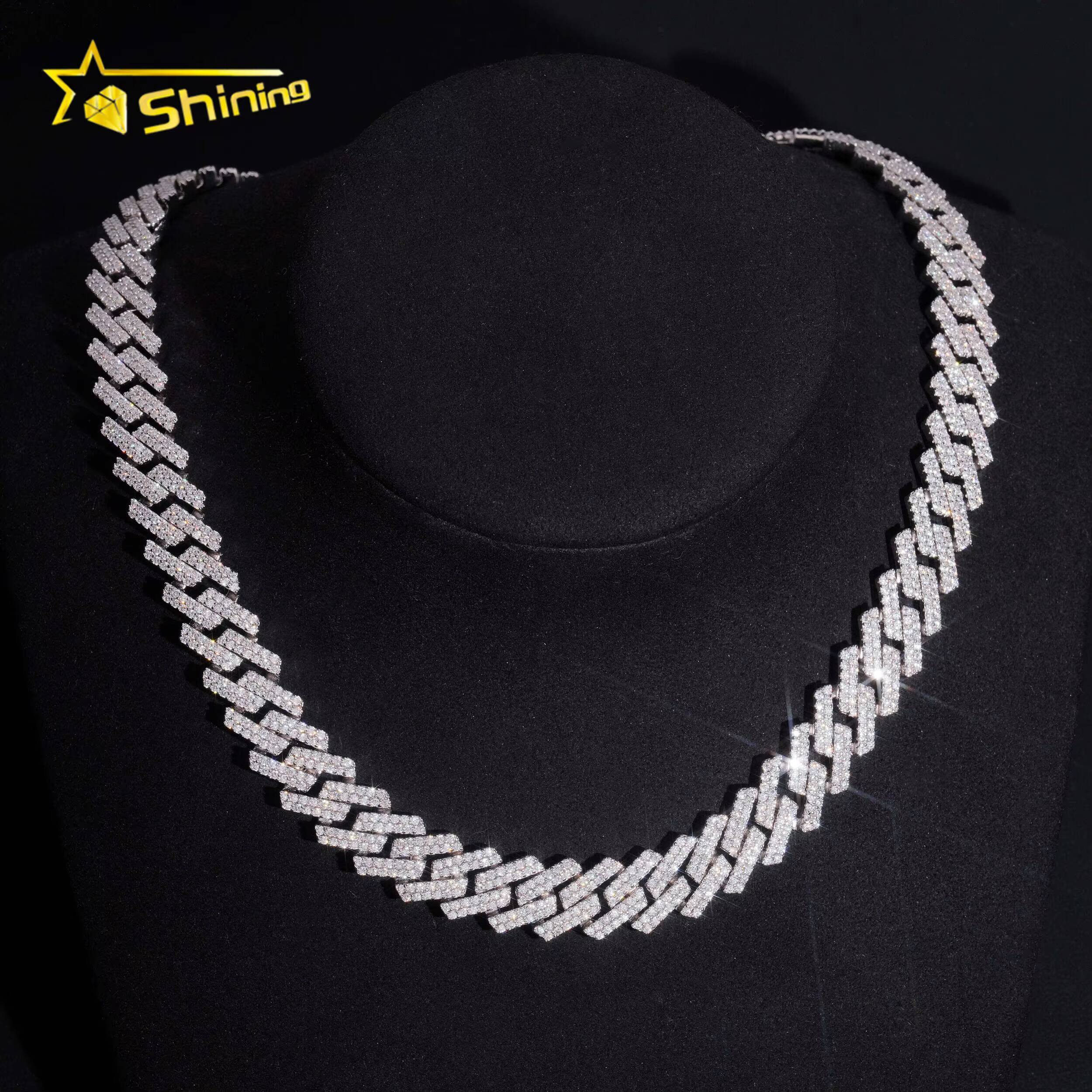 Sterling Silver 925 Shining Vvs Moissnaite Pass Diamond Test Iced Out Hip Hop Jewelry Moissanite 14mm Cuban Chain