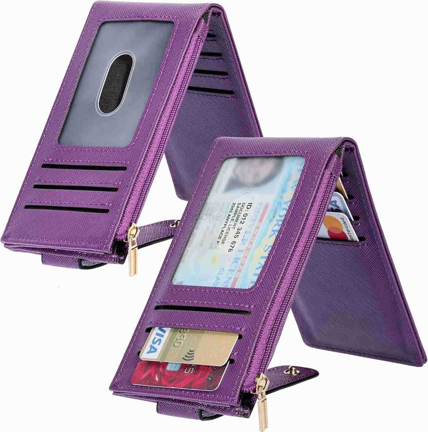 Womens RFID Slim Card Holder Wallet Thin Bifold with MultiCard Case Zipper Coin Pocket Purse Deep PurpleZ250910