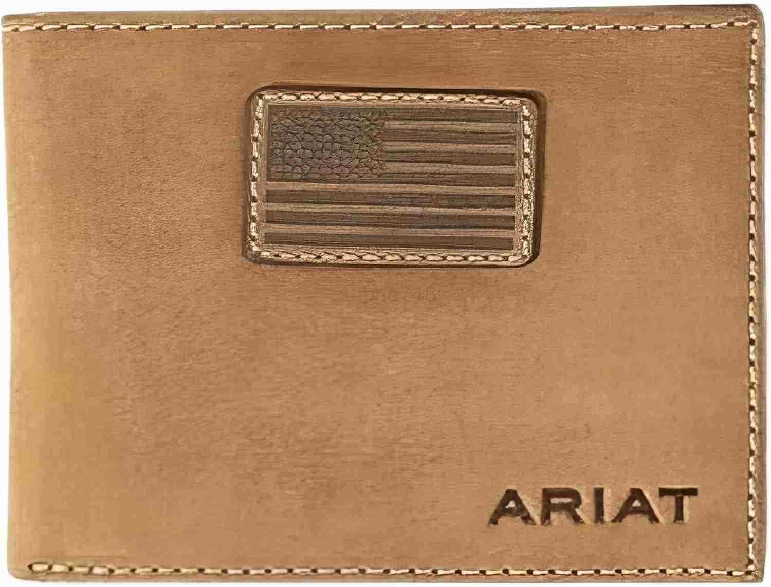 Mens Genuine Leather Bifold Wallet USA Flag Patch Medium Brown 312 x 414Z250910