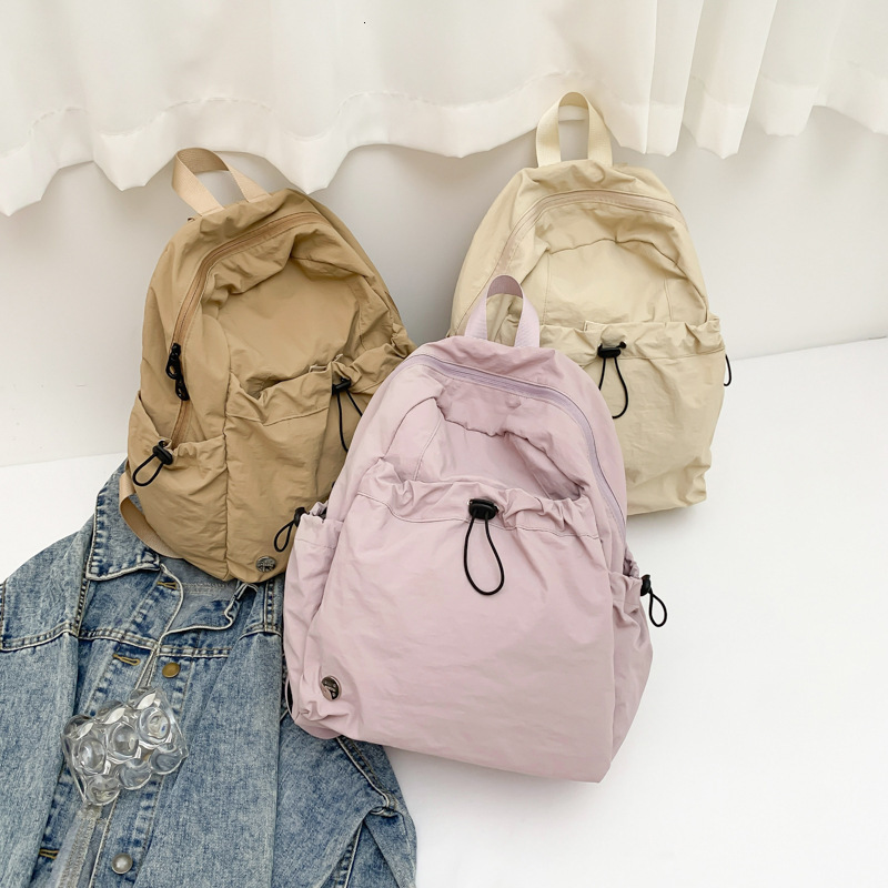 Waterproof Nylon Fabric Unisex Simple Artistic Lightweight Large Capacity Middle School Student Backpack Burden-Reducing