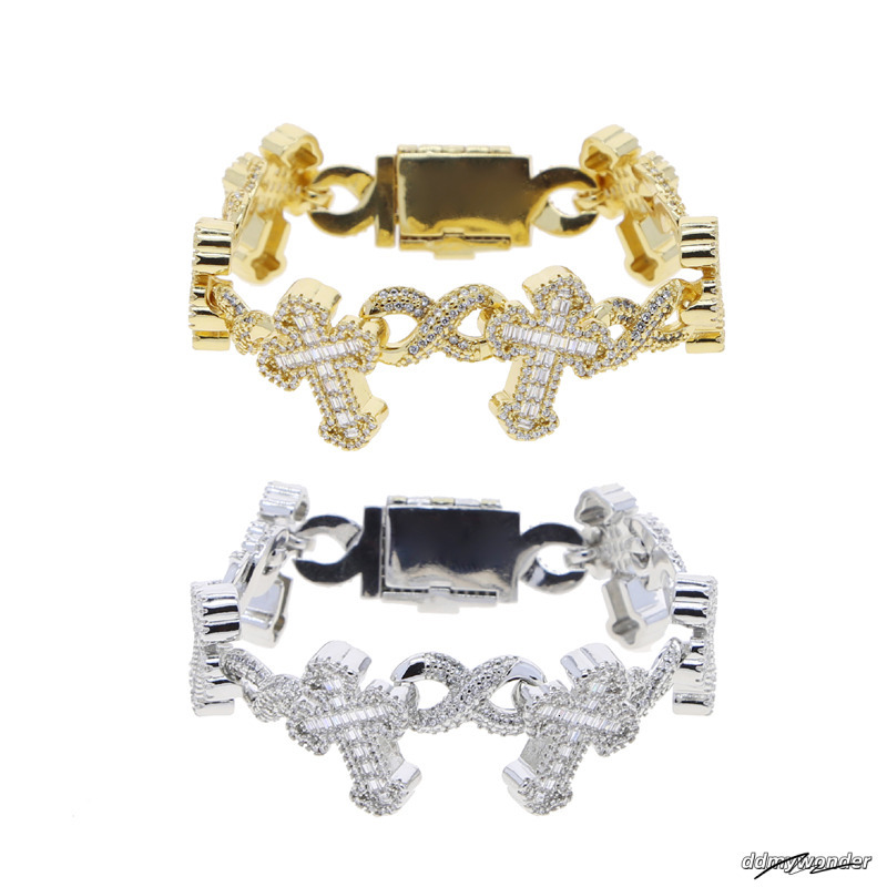 New Arrived High Quality Hip Hop Men Jewelry Micro Pave 5A CZ Iced Out Bling Infinity Cross Charm Cuban Bracelet ddmywonder ddmywonder ddmywonder ddmy