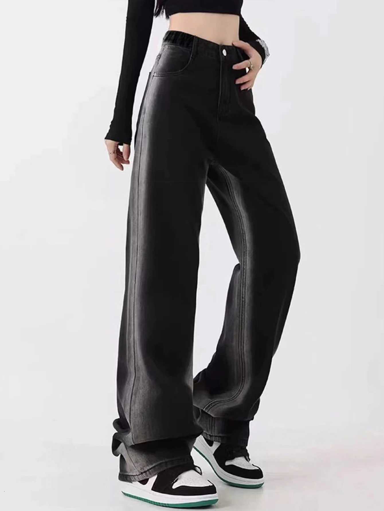 Teenage Washed BlaCK Simple LooseFit Straight Leg Jeans Relaxed Casual Versatile Long Denim Pants Z250910