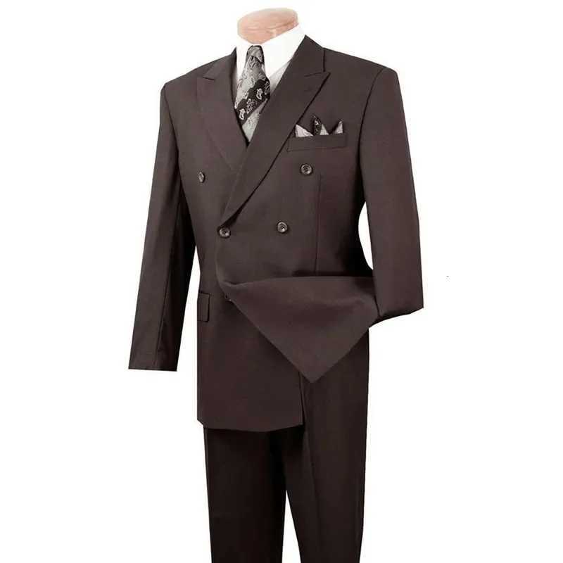 Brown Double Breasted Men Suit Gentlemen Peak Lapel Business Smart Casual 2 Piece Jacket Pants Male Clothing High Quality Blazer W250910