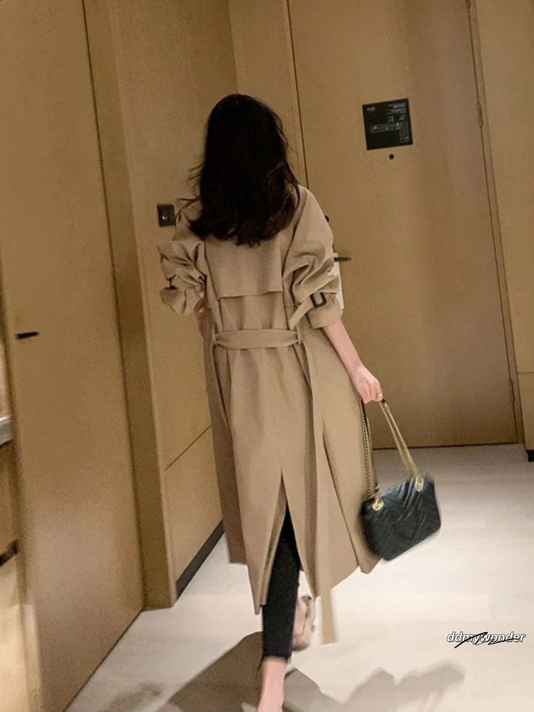 Winter Jacket Trench Coat For Women Clothe Solid Color Lapels Double Row Buttons Long Windbreaker Ladies Work Tops 240820