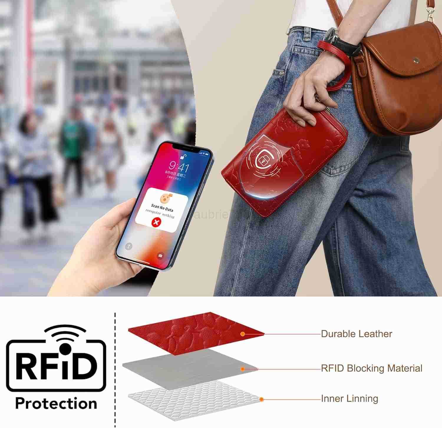 Womens Wallet RFID Blocking Large Capacity Leather Double Zip Wristlet Wallet CARD Phone Holder Ladies ClutchZ250910